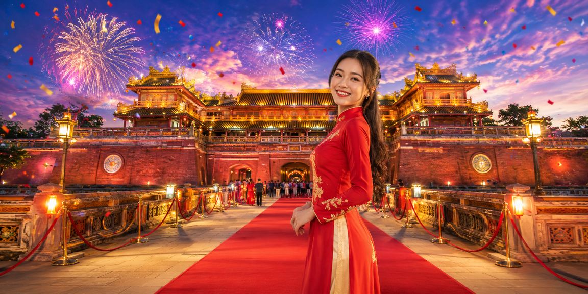 Người dùng Huế trong trang phục áo dài trải nghiệm ứng dụng casino trên điện thoại